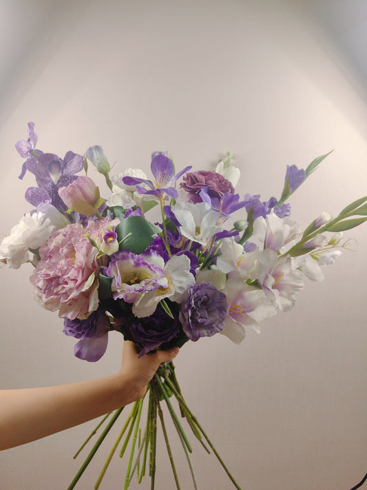 A Romantic White and Purple Bouquet of Lavender & Orchids beflorist